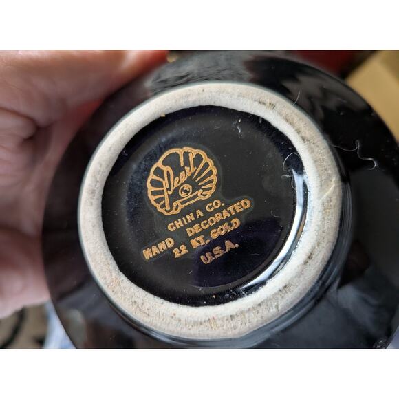 Pearl China Teapot Sugar Bowl Creamer black 22kt gold Vintage USA - Picture 8 of 11